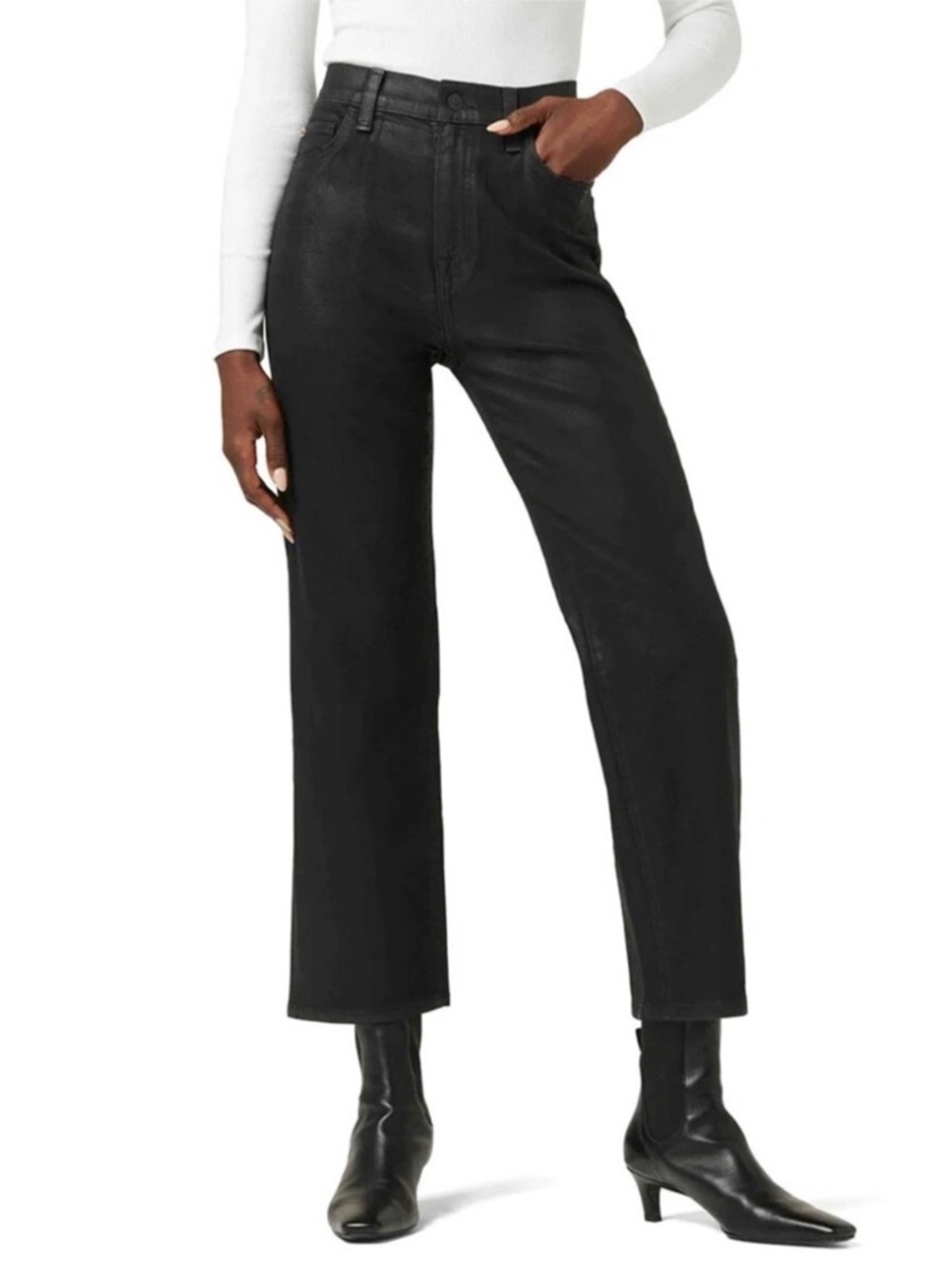 NWT Hudson NOA High Rise Straight Crop Coated Black Denim Jeans